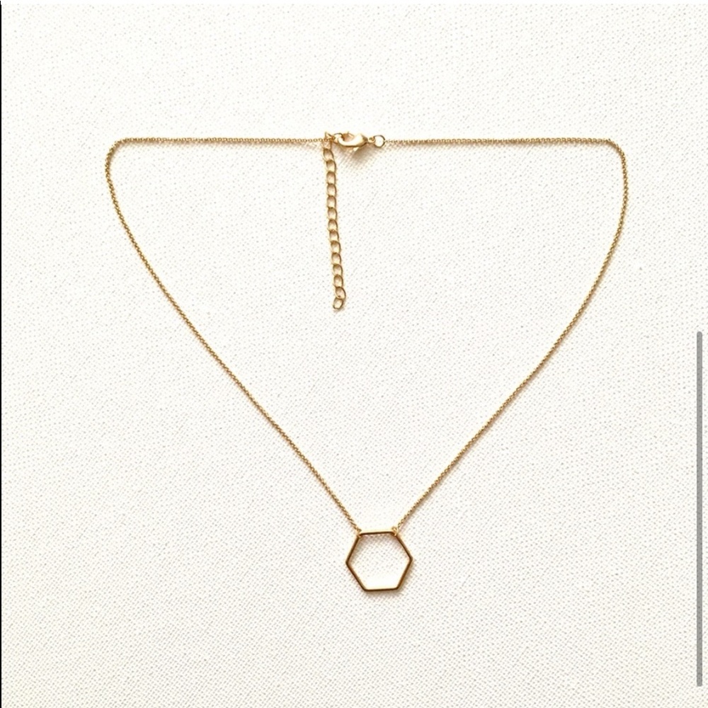Minimalist Hexagon Gold Tone Necklace